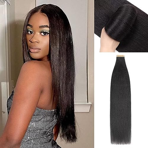 YDDM Schwarze Frauen tape extensions echthaar schwarz Yaki Straight Tape in haarverlängerung echthaar tapes unsichtbare extensions echthaar tape extensions echthaar 18 Zoll 20 stück 40G von YDDM