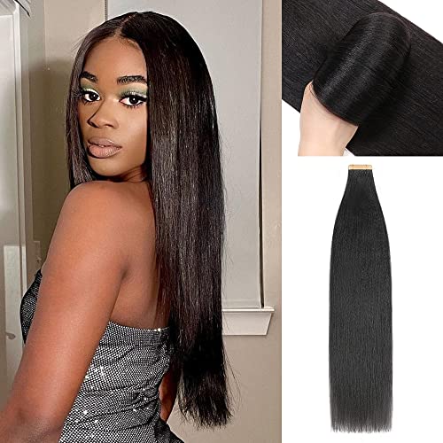 YDDM 18 Zoll Tape Extensions Echthaar 40 Stück 80g Schwarze Frauen Yaki Straight TapeIn HaarverläNgerung Echthaar Tapes Unsichtbare Extensions Echthaar Tape Extensions Echthaar von YDDM