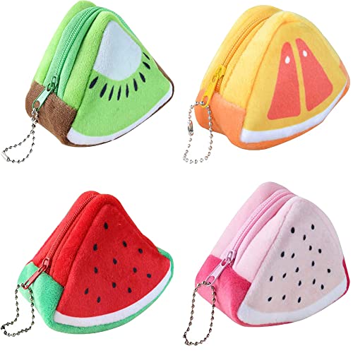 YDDZ 4 Stück Münzbörsen Tragbare, Mini Münztasche, Kosmetiktasche Klein Für Handtasche, Kleiner Münzbeutel Damen Mädchen, , Wassermelone, Orange, Drachenfrucht, Kiwi, Rot, Gelb, Grün, Weiß von YDDZ