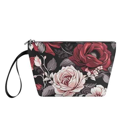 YDFISH Kosmetiktasche für Frauen PU Kosmetiktasche mit Reißverschluss tragbare Reise Kulturbeutel Mode Urlaub Taschen, Retro Rose von YDFISH
