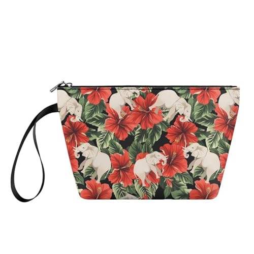YDFISH Kosmetiktasche kleine Make-up-Tasche für Frauen Reisen Kosmetiktasche für Camping Reisen Reisen Fitness-Studio tägliche Notwendigkeiten, Tropical Flower Elephant von YDFISH