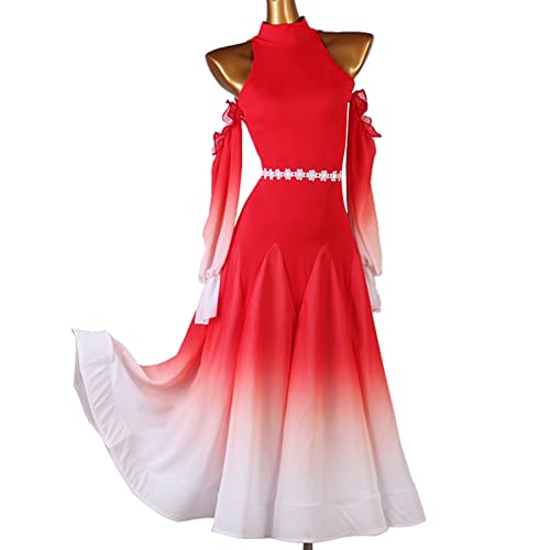 Ballroom Dance Performance Kleid für Frauen Trägerlos Modern Ballroom Dance Kleider Langarm Walzer Salsa Kostüme Flamenco Wettbewerb Tanzkleidung Gradient Swing von YDHTIZ