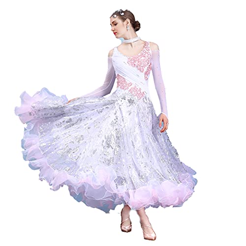 Frauen Performance Kostüme Walzer Tango Standard tanzkleid Turnierkleid Ballsaal Kostüm Competition Kleid Für Frauen Cha Cha Röcke Ballsaal Kleid Waltz Kleid (XXL,Pink) von YDHTIZ