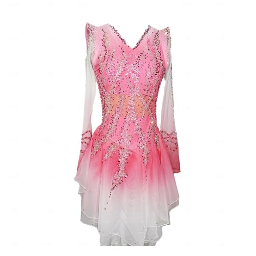 Professionelle Eiskunstlaufbekleidung für Mädchen Farbverlauf Damen Eiswettbewerbskleid Gymnastikkostüm Rollrock, rose, 3XL von YDHTIZ
