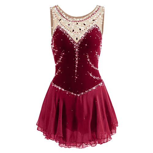 YDHTIZ Damenmode Handgefertigtes Eiskunstlauf Kleid Wettkampf Eislaufbekleidung Für Mädchen Ärmelloser Turnanzug Ballett Rollschuh Performance Kostüme,A,S von YDHTIZ