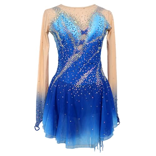 YDHTIZ Eiskunstlauf Leistung Kleid Für Mädchen Eislauf Wettkampf Kostüm Für Damen Langarm Trikots Für Rhythmische Gymnastik Strass Handgefertigt Gradient,Blau,XXL von YDHTIZ