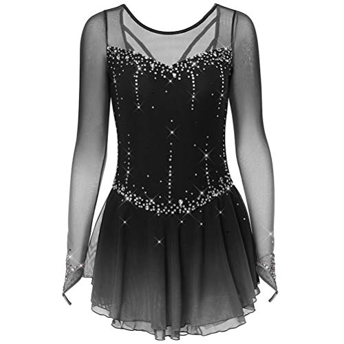 YDHTIZ Eiskunstlauf Wettkampf Kleid Mit Farbverlauf Für Damen Tanztrikot Für Rhythmische Gymnastik Rollschuhrock Mit Langen Ärmeln Eislauf Kostüme Aus Strass Für Mädchen,A,M von YDHTIZ