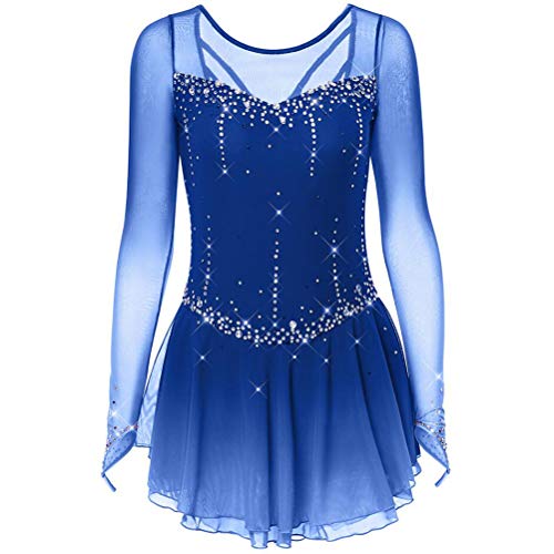 YDHTIZ Eiskunstlauf Wettkampf Kleid Mit Farbverlauf Für Damen Tanztrikot Für Rhythmische Gymnastik Rollschuhrock Mit Langen Ärmeln Eislauf Kostüme Aus Strass Für Mädchen,C,S von YDHTIZ