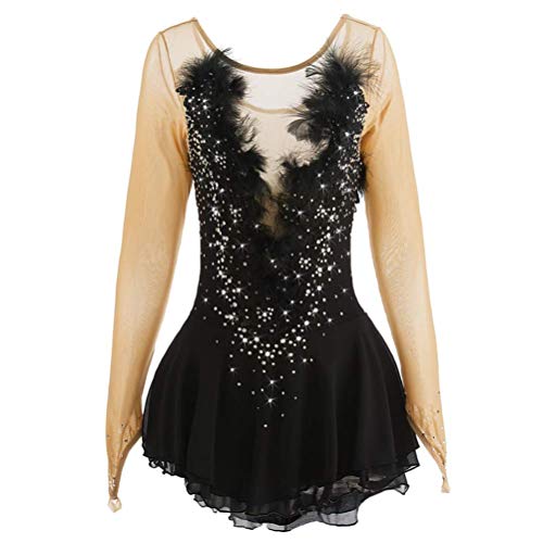 YDHTIZ Eiskunstlauf Wettkampf Kostüm Für Damen Langarm Gymnastik Trikots Eislaufkleid Für Mädchen Rollschuh-Rock Ballerina Shiny Diamond Ballettkleidung,Schwarz,XL von YDHTIZ