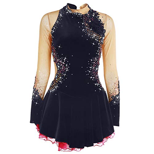 YDHTIZ Eiskunstlauf Wettkampf Rock Für Mädchen Flash Diamond Eiskunstlauf Kleid Hochelastisch Gymnastikanzug Langärmlige Outdoor Sport Kleidung von YDHTIZ