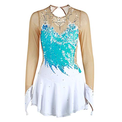 YDHTIZ Eislauf Wettkampf Kleidung Für Mädchen Langärmliges Eiskunstlauf Kleid Für Kinder Outdoor Trikot Für Rhythmische Gymnastik Ballett Tanz Rock Rollschuh Kleid,Blau,XXXL von YDHTIZ