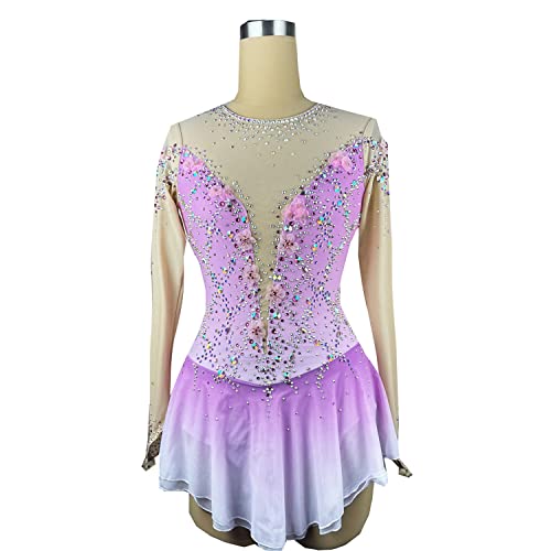 YDHTIZ Eislaufkleid Für Mädchen Gradient Modische Langarm Ballett Wettkampf Kostüme Eiskunstlauf Mesh Rock Gymnastik Trikot,Lila,5_8Years von YDHTIZ