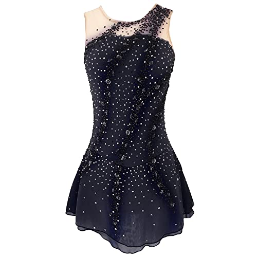 YDHTIZ Modisches Eiskunstlauf Performance Kleid Für Mädchen Ärmelloser Eislaufrock Trikot Für Rhythmische Gymnastik Mit Strass Handgefertigtes Wettkampfkostüm,A,12_15Years von YDHTIZ