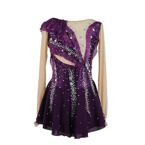 YDHTIZ Professionelle Eiskunstlauf Wettkampf Uniform Eislauf Kleid Für Mädchen Lange Ärmel Turnleistungsbekleidung Handgefertigtes Stretch Wettkampf Skating Trikot,Lila,15_16Years von YDHTIZ