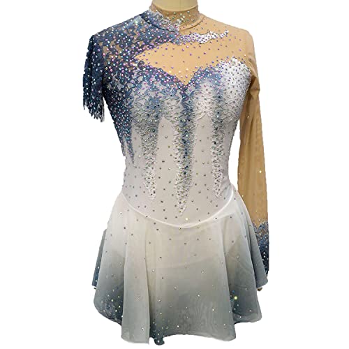 YDHTIZ Professionelles Eiskunstlauf Kleid Mesh Rock Mädchen Trikots Mit Farbverlauf Für Rhythmische Gymnastik Einzelärmel Wettbewerbsleistung,Weiß,15_16Years von YDHTIZ