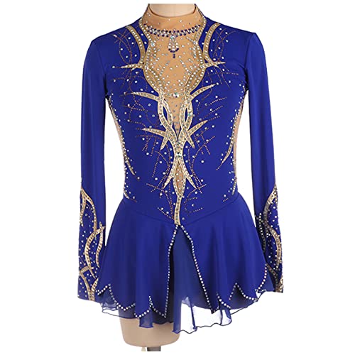 YDHTIZ Professionelles Eiskunstlauf Wettkampf Kleid Für Damen Rhythmische Gymnastik Trikots Eisroller Skating Rock Strass Lange Ärmel Leistung,Blau,M von YDHTIZ