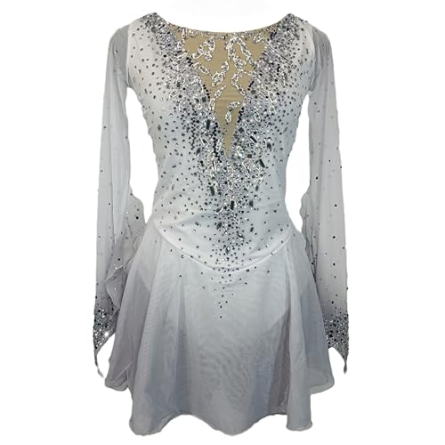 YDHTIZ Professionelles Eiskunstlauf Wettkampf Kleid Für Mädchen Eislauf Kostüme Für Damen Verlaufsfarbe Activewear Trikot Für Rhythmische Gymnastik Weißes Patchwork Daumenloch,Weiß,S von YDHTIZ