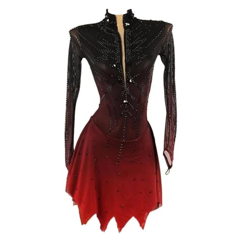 YDHTIZ Professionelles Eislaufkleid Für Mädchen Schwarz-Rote Halo-Färbung Wettkampfbekleidung Für Eiskunstlauf Asymmetrischer Saum Anzüge Für Rhythmische Tanzgymnastik Für Damen von YDHTIZ