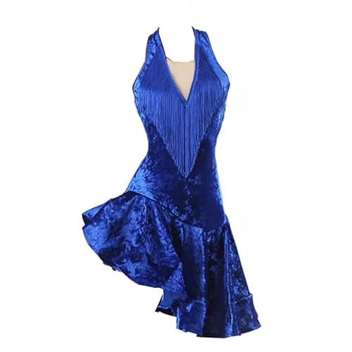 YDHTIZ Samt Latein Tanzbekleidung Für Damen Fransen Ballsaal Tanzkleider Ärmelloses Salsa Tanz Outfit Für Wettbewerbe Rückenfreie Tango Cha Cha Tanzkleidung von YDHTIZ