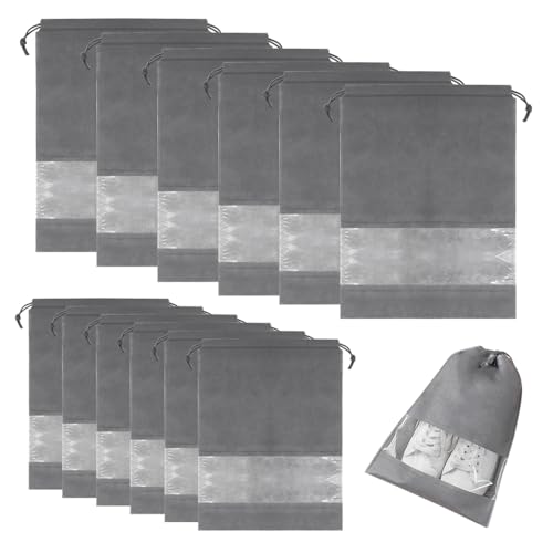 YDHfdc 12 Stück Schuhbeutel Reise Schuhtasche Wasserabweisend Schuhtasche mit Zugband und Transparentes Fenster für Männer Frauen Täglichen und Reisegebrauch (2 Größen) von YDHfdc