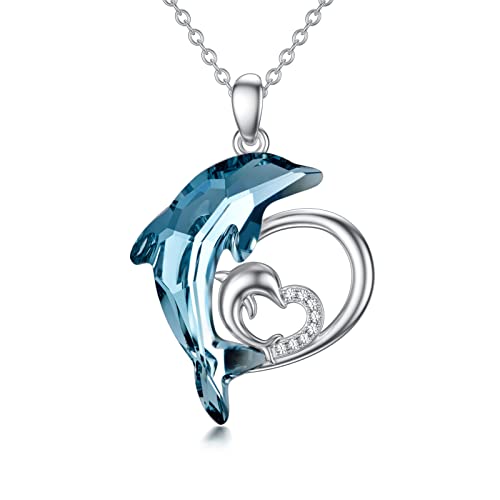 YDN-1 Delfin-Geschenke für Frauen, Delfin-Halskette aus Sterlingsilber mit Kristallen für Mutter und Tochter/Sohn (Delfinmutter mit Sohn oder Tochter) von YDN-1