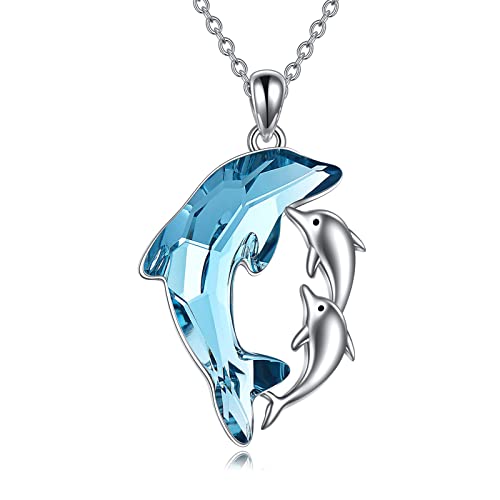 YDN-1 Delfin-Geschenke für Frauen, Delfin-Halskette aus Sterlingsilber mit Kristallen für Mutter und Tochter/Sohn (Delfinmutter und 2 Söhne oder Töchter) von YDN-1