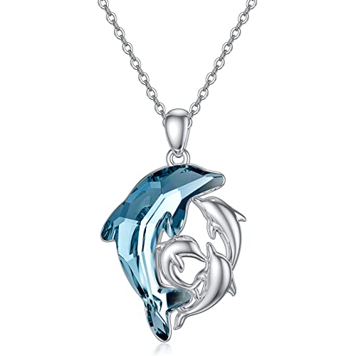 YDN-1 Delfin-Geschenke für Frauen, Delfin-Halskette aus Sterlingsilber mit Kristallen für Mutter und Tochter/Sohn (Delfinmutter und 3 Söhne oder Töchter) von YDN-1