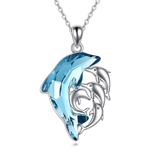YDN-1 Delfin-Geschenke für Frauen, Delfin-Halskette aus Sterlingsilber mit Kristallen für Mutter und Tochter/Sohn (Delfinmutter und 4 Söhne oder Töchter) von YDN-1
