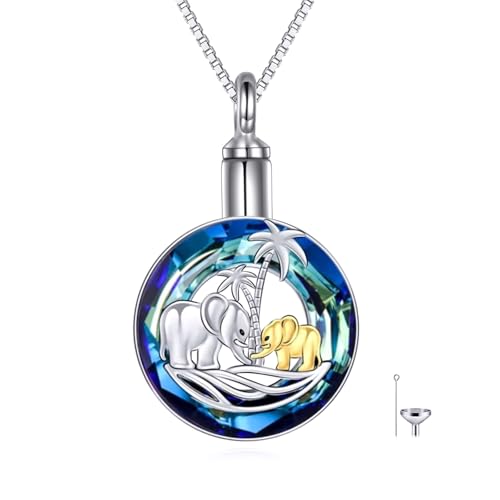 YDN-1 Elefanten-Urnen-Halskette für Asche, Sterlingsilber, Kristall, Einäscherungsschmuck (Elefanten-Urnen-Halskette mit blauem Kreiskristall) von YDN-1