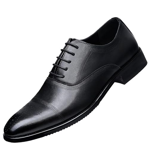 Formelle Schuhe for Herren, for Schnüren, spitze, brünierte Zehenpartie, Brogue-Prägung, Cap-Toe-Kunstleder, rutschfeste Gummisohle, rutschfester Blockabsatz, Low-Top-Abschlussball(Color:Schwarz,Size: von YDNH