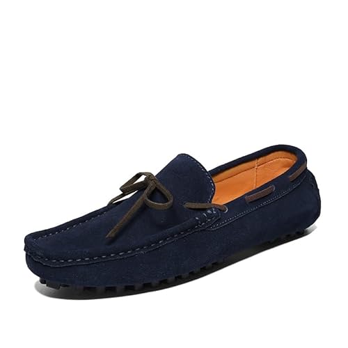 YDNH Herren-Loafer, Schuhe, Nubukleder, Bootsschuhe, Fahrstil, Loafer, leicht, widerstandsfähig, flexibel, for Schlupf (Color : Deep Blue, Size : 42 EU) von YDNH
