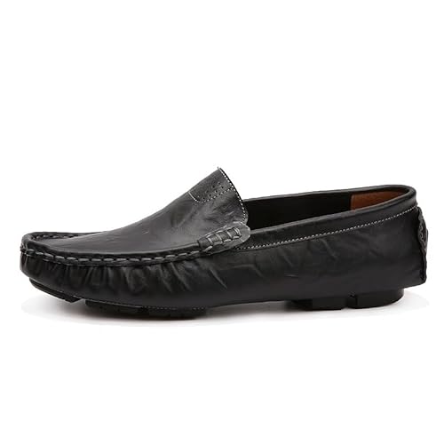 YDNH Herren-Loafer, einfache einfarbige Fahr-Loafer, PU-Leder, Flacher Absatz, rutschfest, leicht, for Gehen, modisch, Slip-on (Color : Schwarz, Size : 39 EU) von YDNH