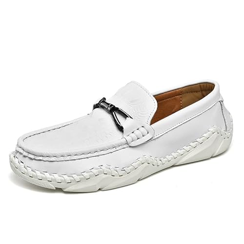 YDNH Herren-Loafer, runde Zehenpartie, Krokodilmuster, Leder-Loafer-Schuhe, bequem, leicht, flexibel, lässig, modisch, for Hineinschlüpfen (Color : Weiß, Size : 44 EU) von YDNH