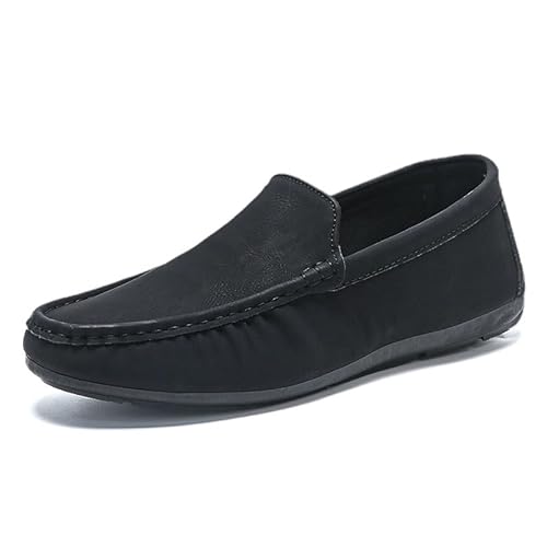 YDNH Herren-Loafer, runde Zehenpartie, PU-Leder, Loafer-Schuhe, Flexibler, Flacher Absatz, rutschfeste Slip-Ons for den Abschlussball (Color : Schwarz, Size : 44 EU) von YDNH