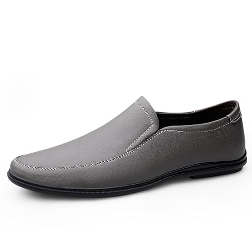 YDNH Herren-Loafer, runde Zehenpartie, einfarbig, PU-Leder, Loafer-Schuhe, Flacher Absatz, widerstandsfähig, flexibel, Party-Slip-on (Color : Gray, Size : 41 EU) von YDNH