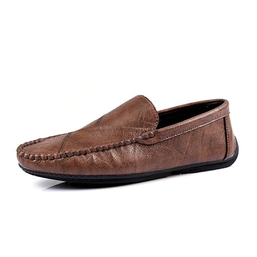 YDNH Herren-Loafer-Schuh, einfarbig, veganes Leder, rutschfest, bequem, for den Außenbereich (Color : Braun, Size : 44 EU) von YDNH