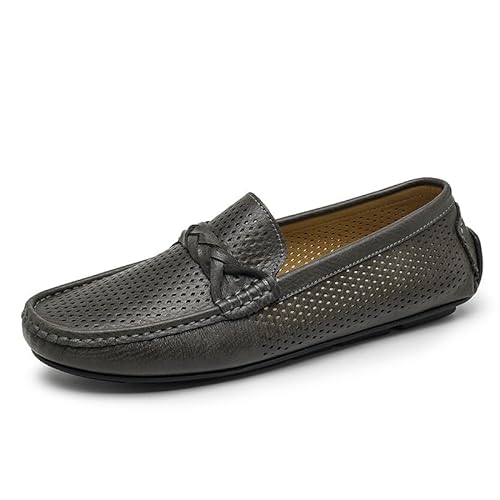 YDNH Herren-Loafer-Schuh, quadratische Zehenpartie, Kunstleder, atmungsaktiv, perforiert, for Fahren, rutschfest, rutschfest, leicht, lässig, klassisch, Slip-on (Color : Gray, Size : 38 EU) von YDNH