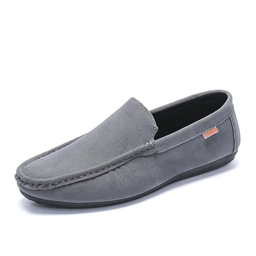 YDNH Herren-Loafer-Schuh, runde Zehenpartie, Kunstleder-Loafer-Schuhe, Flacher Absatz, Flexibler, widerstandsfähiger Outdoor-Walking-Slipper (Color : Gray, Size : 43 EU) von YDNH