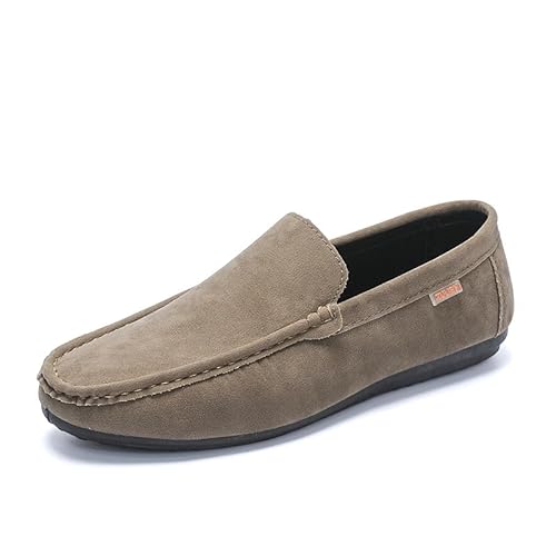 YDNH Herren-Loafer-Schuh, runde Zehenpartie, Kunstleder-Loafer-Schuhe, Flacher Absatz, Flexibler, widerstandsfähiger Outdoor-Walking-Slipper (Color : Khaki, Size : 42 EU) von YDNH