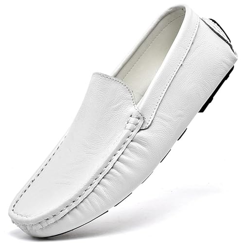 YDNH Herren-Loafer-Schuh, runde Zehenpartie, einfarbig, Fahrstil, Loafer, veganes Leder, rutschfest, Flacher Absatz, rutschfest, modische Slip-Ons for Hochzeiten(Color:Weiß,Size:42 EU) von YDNH