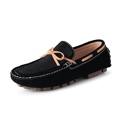 YDNH Herren-Loafer-Schuh mit runder Spitze, PU-Leder, Bootsschuhe, Mokassins, leichte, rutschfeste, lässige Slip-on-Schuhe mit flachem Absatz (Color : Schwarz, Size : 43 EU) von YDNH