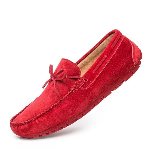 YDNH Herren-Loafer-Schuhe, runde Zehenpartie, Wildleder, Vamp, Bootsschuhe, Mokassins, Schuhe, rutschfest, flexibel, leicht, Klassische Slip-on-Schuhe (Color : rot, Size : 40 EU) von YDNH