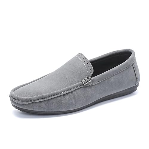 YDNH Herren-Loafer-Schuhe, runde Zehenpartie, Wildleder, Vamp-Loafer-Schuhe, leicht, rutschfest, Flacher Absatz, for Gehen, lässige Slip-on-Schuhe (Color : Gray, Size : 44 EU) von YDNH