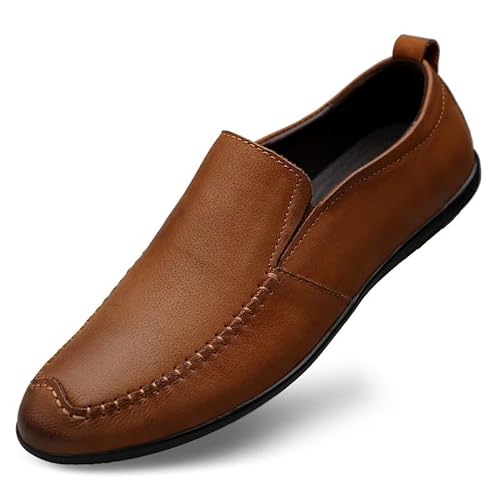 YDNH Herren-Loafer-Schuhe, runde Zehenpartie, einfarbig, Leder-Loafer-Schuhe, leicht, flexibel, widerstandsfähig, for Spaziergänge im Freien, for Hineinschlüpfen (Color : Braun, Size : 42 EU) von YDNH