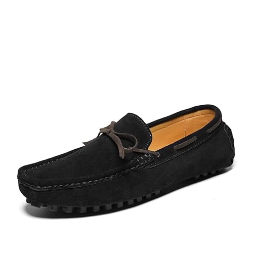 YDNH Herren-Loafer-Schuhe, runde Zehenpartie, einfarbig, Nubukleder, Fahr-Loafer, Bootsschuhe, flexibel, leicht, bequem, lässig, Outdoor-Slipper (Color : Schwarz, Size : 40 EU) von YDNH