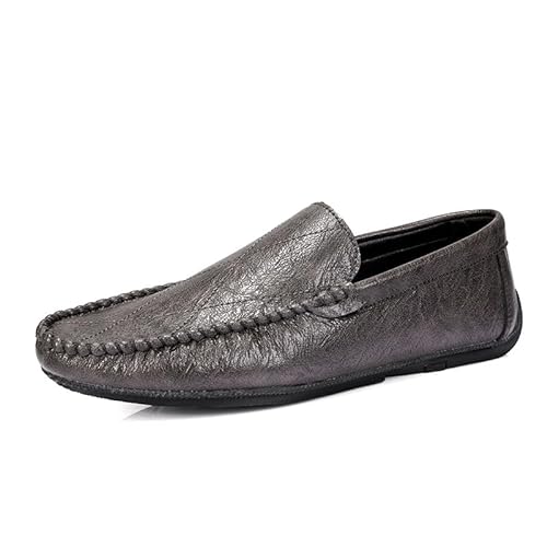 YDNH Herren-Loafer-Schuhe, runde Zehenpartie, veganes Leder, Driving-Style-Loafer, leicht, flexibel, Flacher Absatz, Outdoor-Slipper (Color : Gray, Size : 41 EU) von YDNH