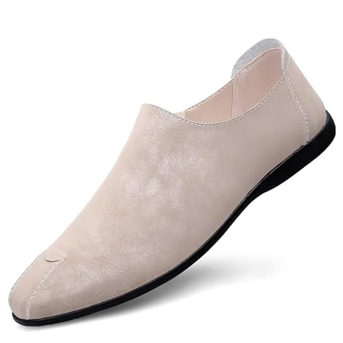 YDNH Herren-Loafer-Schuhe mit runder Spitze, PU-Leder, rutschfest, Flacher Absatz, Flexibler Slip-On for den Außenbereich (Color : Gray, Size : 38 EU) von YDNH