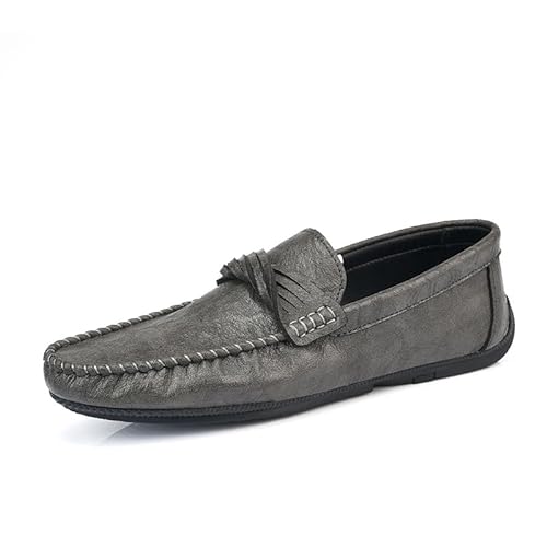 YDNH Herren-Loafer mit runder Zehenpartie, veganes Leder, leichte, rutschfeste, modische Slipper for Gehen (Color : Gray, Size : 40 EU) von YDNH