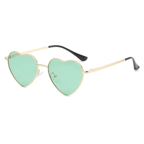 YDRABFLE Damen-Sonnenbrille Herz Geformte Polarisierte Sonnenbrille Frauen Männer Süße Eyewear Party Sonnenbrille Outdoor Goggle-Grün-Gold-Metallrahmen von YDRABFLE