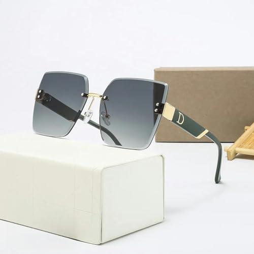YDRABFLE Damen-Sonnenbrille Rimless Frauen Sonnenbrille Für Männer Vintage Square Frame Sonnenbrille Weibliche Schatten Eyewear-Grün-Wie Das Bild von YDRABFLE